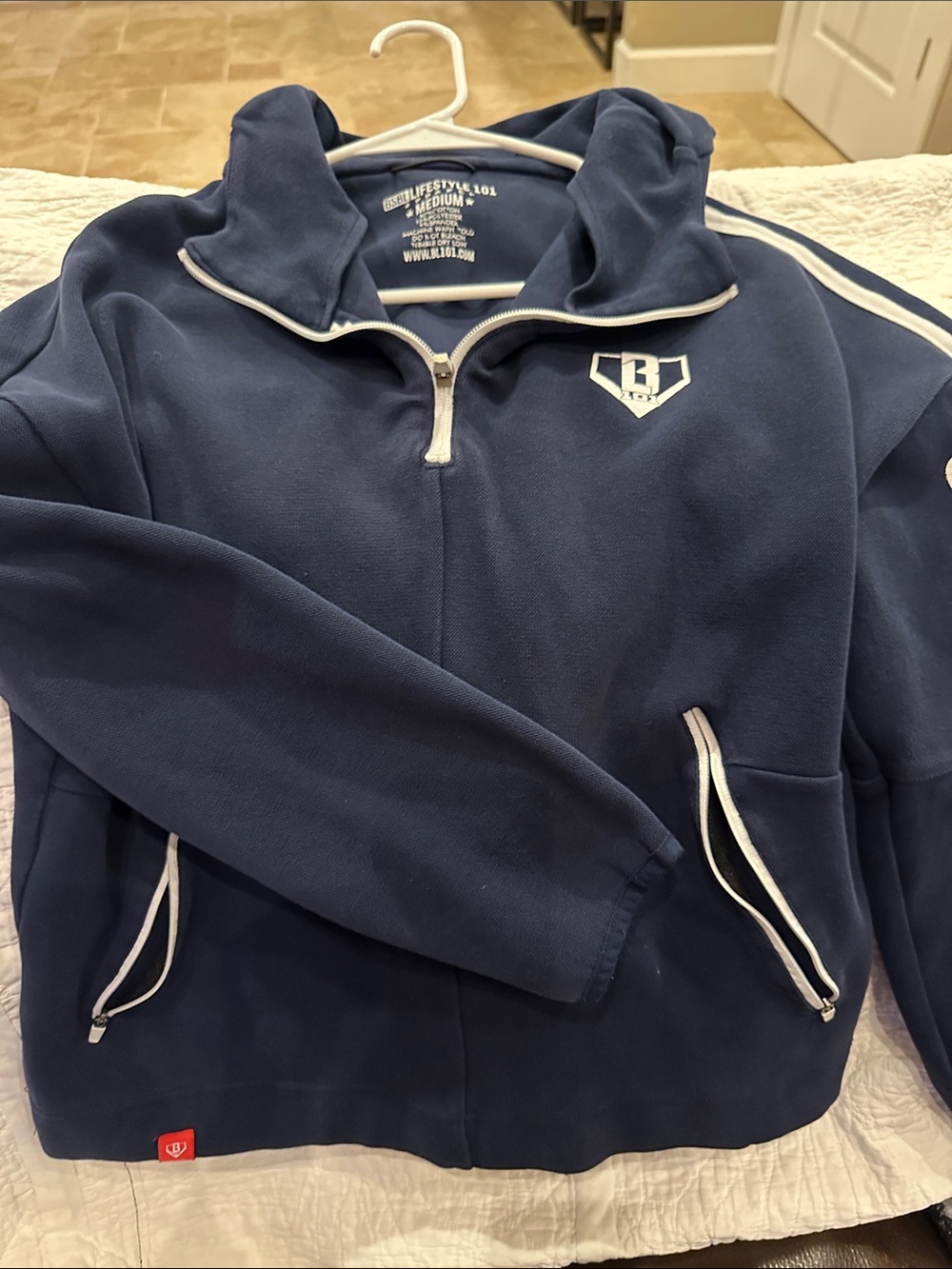 Men's Navy Half-Zip Pullover Hoodie with White Trim
